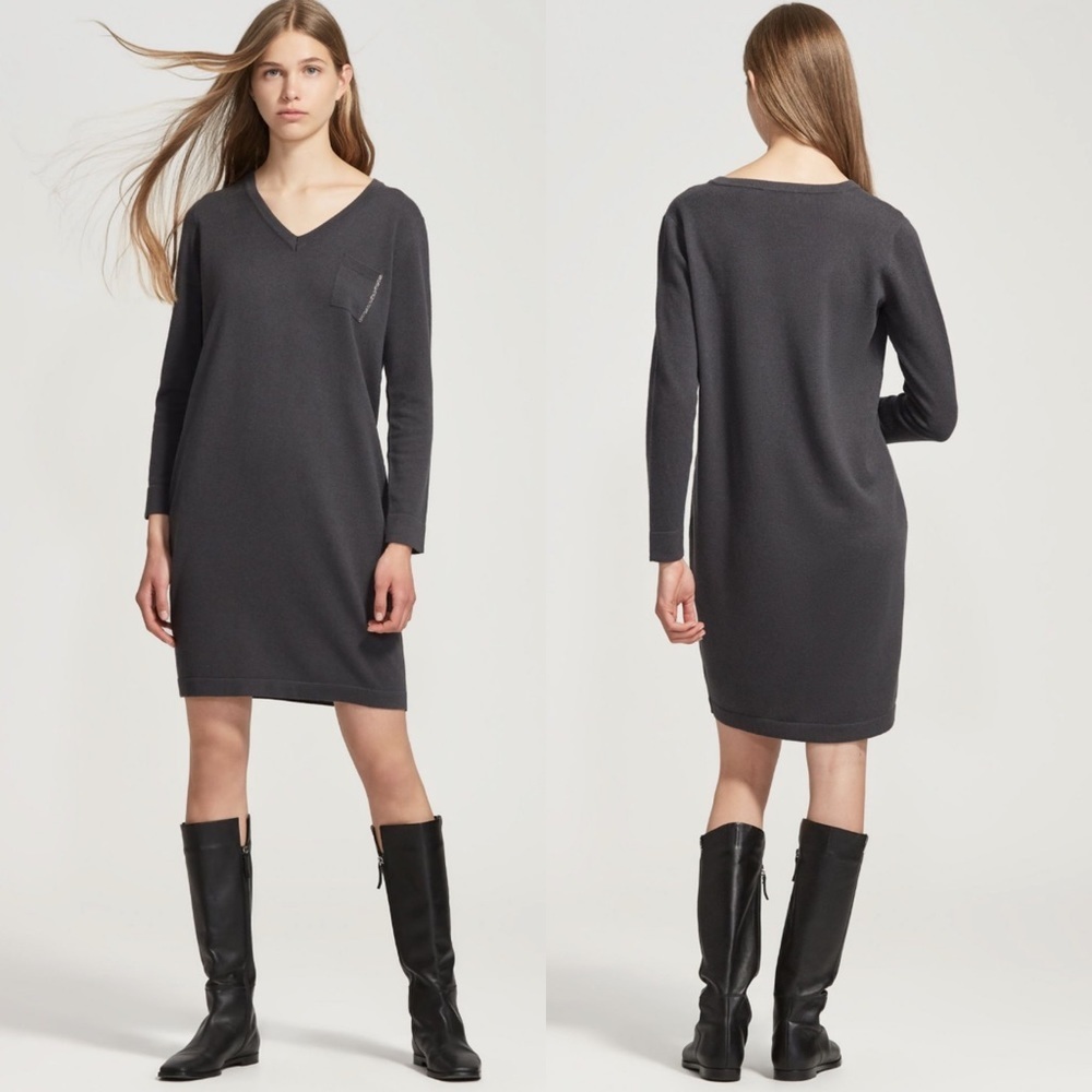 NEW Fabiana Filippi Wool Cashmere Knit Pocket Dress Stone Grey Size XL Nordstrom
